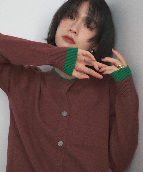 Shelly island（シェリーアイランド）の「バイカラークルーネックカーディガン（カーディガン/ボレロ・レディース・ブラウン/レッド/グレー・FREE）」の16枚目の写真