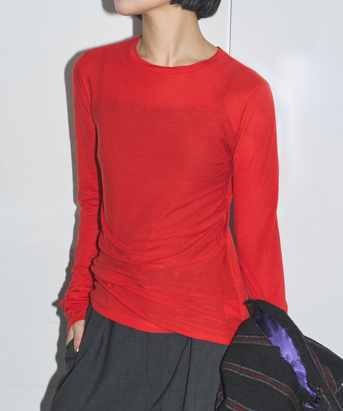 SAYAKADAVIS（サヤカディヴィス）の「SAYAKA DAVIS LONG SLEEVE TEE VCS41-TCJ：カットソー（Tシャツ/カットソー・レディース・アイボリー/レッド・SMALL）」の2枚目の写真