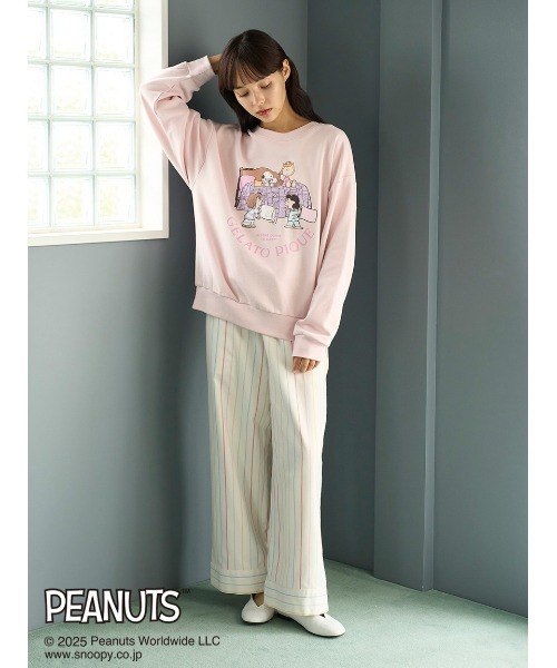 ジェラートピケ　SNOOPY 裏毛プルオーバー&パンツ　新品 セール】【PEANUTS】オリジナルアート ワンポイント裏毛プルオーバー