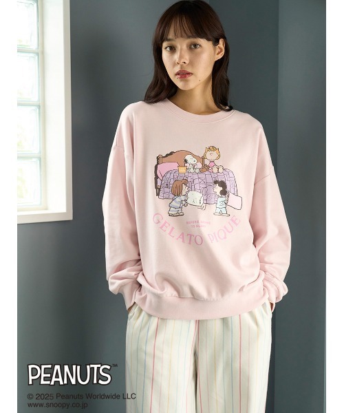ジェラートピケ　スヌーピー裏毛プルオーバー セール】【PEANUTS】オリジナルアート ワンポイント裏毛プルオーバー
