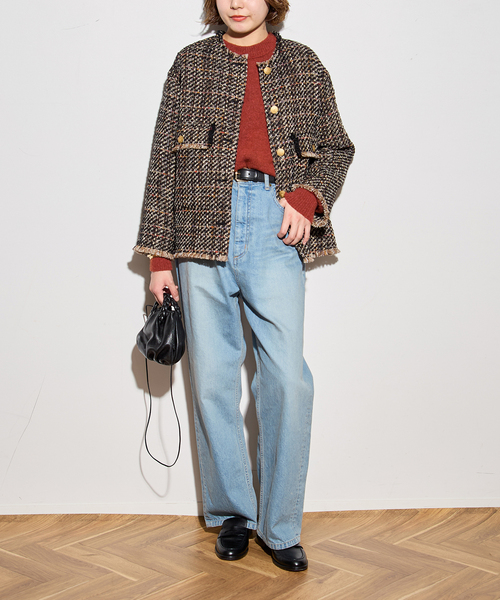 journal standard L'essage（ジャーナルスタンダードレサージュ）の「【SP】GIOLICAツイードWIDEジャケット（ノーカラージャケット・レディース・ブラック系その他・FREE）」の2枚目の写真