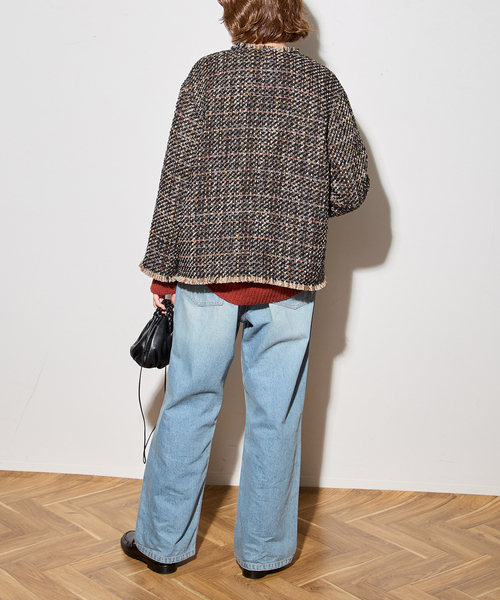 journal standard L'essage（ジャーナルスタンダードレサージュ）の「【SP】GIOLICAツイードWIDEジャケット（ノーカラージャケット・レディース・ブラック系その他・FREE）」の4枚目の写真