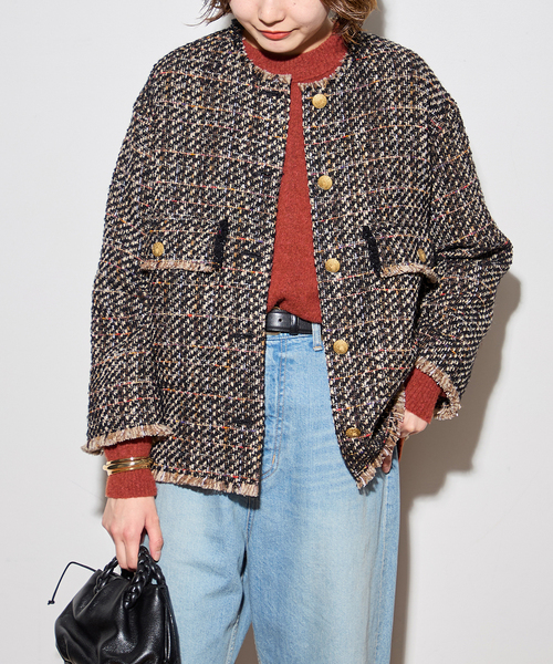 journal standard L'essage（ジャーナルスタンダードレサージュ）の「【SP】GIOLICAツイードWIDEジャケット（ノーカラージャケット・レディース・ブラック系その他・FREE）」の5枚目の写真