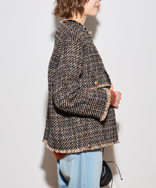 journal standard L'essage（ジャーナルスタンダードレサージュ）の「【SP】GIOLICAツイードWIDEジャケット（ノーカラージャケット・レディース・ブラック系その他・FREE）」の6枚目の写真
