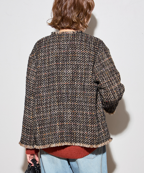 journal standard L'essage（ジャーナルスタンダードレサージュ）の「【SP】GIOLICAツイードWIDEジャケット（ノーカラージャケット・レディース・ブラック系その他・FREE）」の7枚目の写真