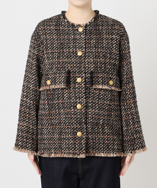 journal standard L'essage（ジャーナルスタンダードレサージュ）の「【SP】GIOLICAツイードWIDEジャケット（ノーカラージャケット・レディース・ブラック系その他・FREE）」の8枚目の写真