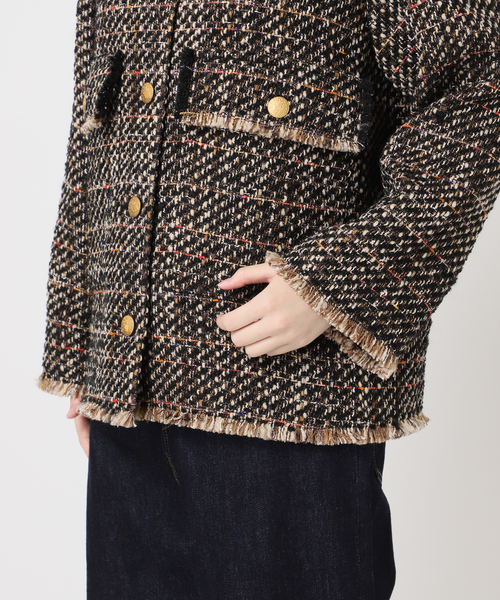 journal standard L'essage（ジャーナルスタンダードレサージュ）の「【SP】GIOLICAツイードWIDEジャケット（ノーカラージャケット・レディース・ブラック系その他・FREE）」の13枚目の写真