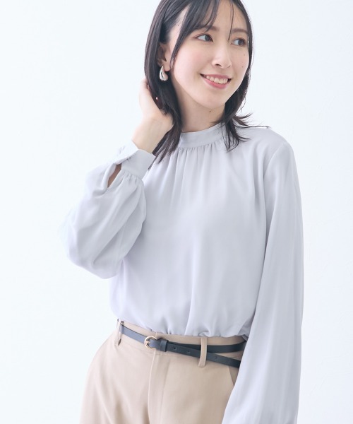 slattgir(スラットジール)の「高身長 裏起毛あったかハイネックブラウス(トールサイズ)(シャツ/ブラウス・レディース・グレー/ネイビー・TLL/TL/TM/T3L/T4L/T5L)」の1枚目の写真