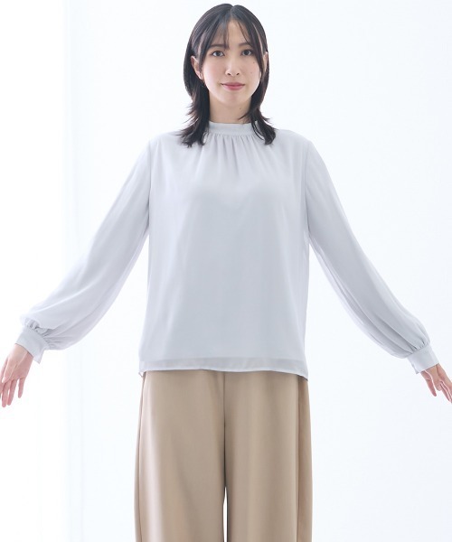 slattgir(スラットジール)の「高身長 裏起毛あったかハイネックブラウス(トールサイズ)(シャツ/ブラウス・レディース・グレー/ネイビー・TLL/TL/TM/T3L/T4L/T5L)」の3枚目の写真