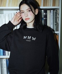 トリプル蝶刺繍スウェットシャツ(ブラック)