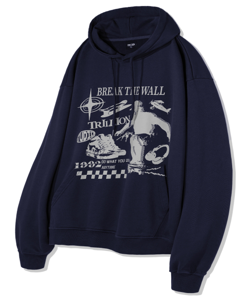 TRILLION(トリリオン)の「スケートボードグラフィックオーバーフィットフード(NAVY)(パーカー・レディース・その他・MEDIUM/LARGE/X-LARGE/SMALL)」の1枚目の写真