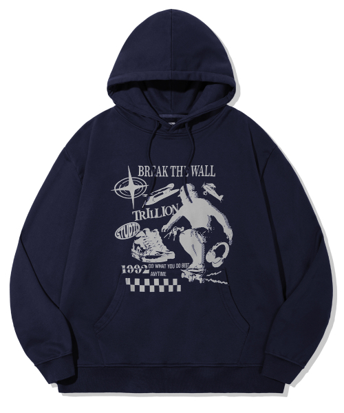 TRILLION(トリリオン)の「スケートボードグラフィックオーバーフィットフード(NAVY)(パーカー・レディース・その他・MEDIUM/LARGE/X-LARGE/SMALL)」の4枚目の写真
