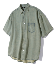 ストーンウォッシングオーバーフィットデニム半袖シャツ(BEIGE BLUE)