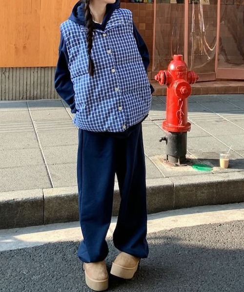 meJane（ミージェーン）の「オーバーチェック柄 キルティングベスト（ダウンベスト・レディース・ブルー系・FREE）」の3枚目の写真