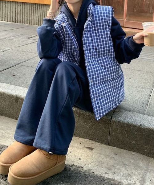 meJane（ミージェーン）の「オーバーチェック柄 キルティングベスト（ダウンベスト・レディース・ブルー系・FREE）」の6枚目の写真