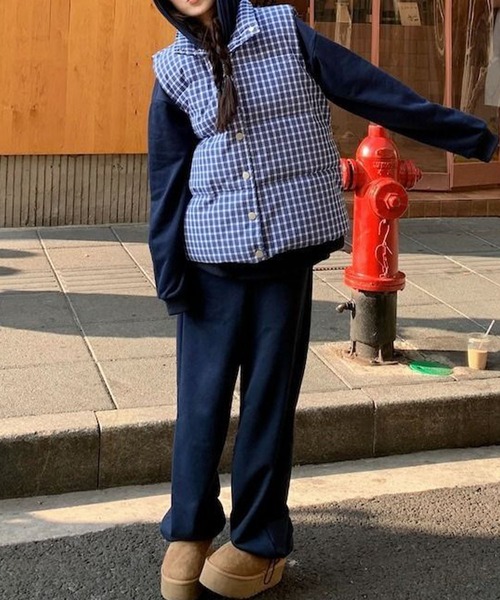 meJane（ミージェーン）の「オーバーチェック柄 キルティングベスト（ダウンベスト・レディース・ブルー系・FREE）」の8枚目の写真