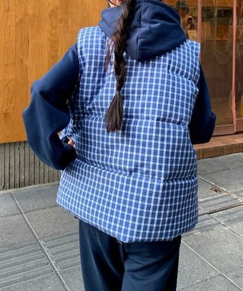 meJane（ミージェーン）の「オーバーチェック柄 キルティングベスト（ダウンベスト・レディース・ブルー系・FREE）」の9枚目の写真
