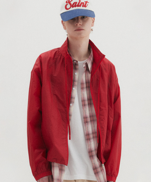 ナイロン クロップ ウィンドブレーカー レッド