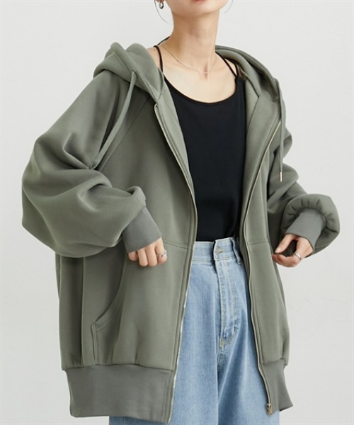 nissen(ニッセン)の「ゆるシルエットジップパーカ(Tシャツ/カットソー・レディース・グリーン/ブラック/アイボリー・M/L/LL)」の3枚目の写真