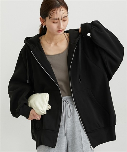 nissen(ニッセン)の「ゆるシルエットジップパーカ(Tシャツ/カットソー・レディース・グリーン/ブラック/アイボリー・M/L/LL)」の2枚目の写真