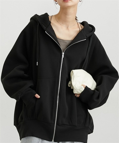 nissen(ニッセン)の「ゆるシルエットジップパーカ(Tシャツ/カットソー・レディース・グリーン/ブラック/アイボリー・M/L/LL)」の6枚目の写真