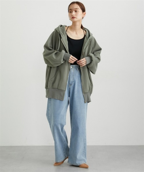 nissen(ニッセン)の「ゆるシルエットジップパーカ(Tシャツ/カットソー・レディース・グリーン/ブラック/アイボリー・M/L/LL)」の17枚目の写真