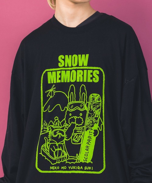 ScoLar Parity(スカラーパリティ)の「353135:ラビルとネコのスノーメモリーズロンT(Tシャツ/カットソー・レディース・オフホワイト/ブラック/カーキ・M)」の8枚目の写真