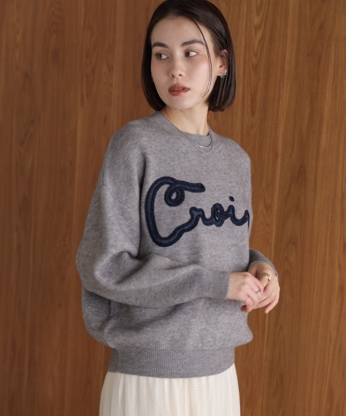 Bou Jeloud（ブージュルード）の「チュール刺繍ロゴニット（ニット/セーター・レディース・ベージュ/イエロー/グレー・FREE）」の4枚目の写真