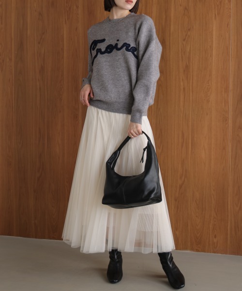 Bou Jeloud（ブージュルード）の「チュール刺繍ロゴニット（ニット/セーター・レディース・ベージュ/イエロー/グレー・FREE）」の7枚目の写真