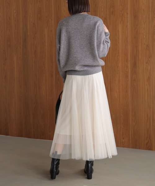 Bou Jeloud（ブージュルード）の「チュール刺繍ロゴニット（ニット/セーター・レディース・ベージュ/イエロー/グレー・FREE）」の10枚目の写真