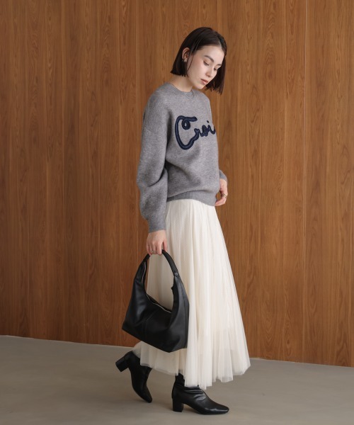 Bou Jeloud（ブージュルード）の「チュール刺繍ロゴニット（ニット/セーター・レディース・ベージュ/イエロー/グレー・FREE）」の11枚目の写真