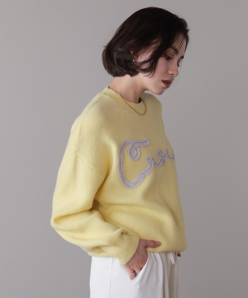 Bou Jeloud（ブージュルード）の「チュール刺繍ロゴニット（ニット/セーター・レディース・ベージュ/イエロー/グレー・FREE）」の13枚目の写真