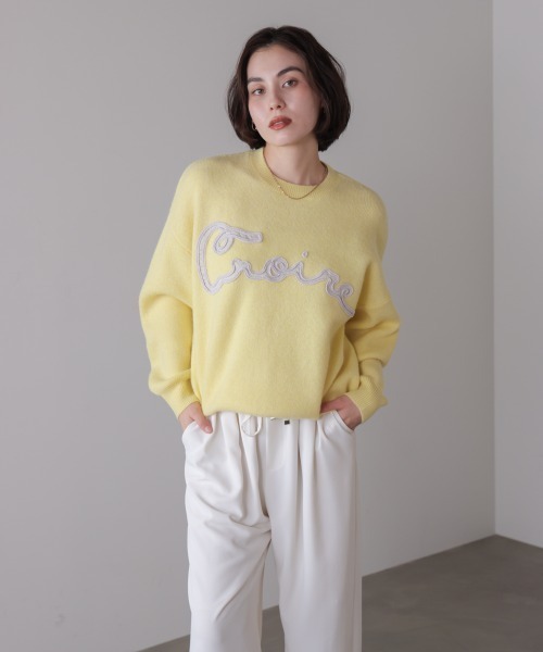 Bou Jeloud（ブージュルード）の「チュール刺繍ロゴニット（ニット/セーター・レディース・ベージュ/イエロー/グレー・FREE）」の14枚目の写真