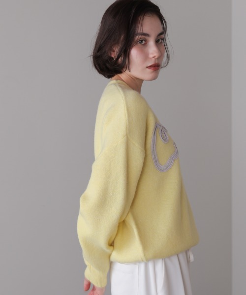 Bou Jeloud（ブージュルード）の「チュール刺繍ロゴニット（ニット/セーター・レディース・ベージュ/イエロー/グレー・FREE）」の15枚目の写真
