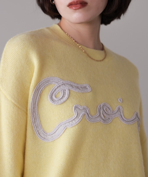 Bou Jeloud（ブージュルード）の「チュール刺繍ロゴニット（ニット/セーター・レディース・ベージュ/イエロー/グレー・FREE）」の16枚目の写真