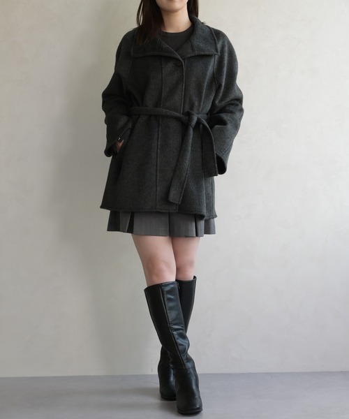 31 Sons de mode（トランテアン　ソン　ドゥ　モード）の「スタンドカラーショートコート（チェスターコート・レディース・グレー/アイボリー・ﾌﾘ-）」の7枚目の写真