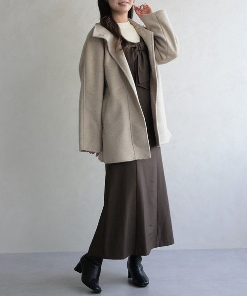 31 Sons de mode（トランテアン　ソン　ドゥ　モード）の「スタンドカラーショートコート（チェスターコート・レディース・グレー/アイボリー・ﾌﾘ-）」の9枚目の写真