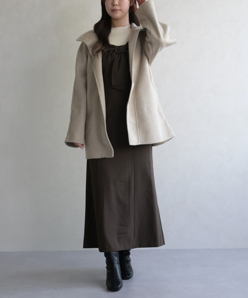 31 Sons de mode（トランテアン　ソン　ドゥ　モード）の「スタンドカラーショートコート（チェスターコート・レディース・グレー/アイボリー・ﾌﾘ-）」の10枚目の写真