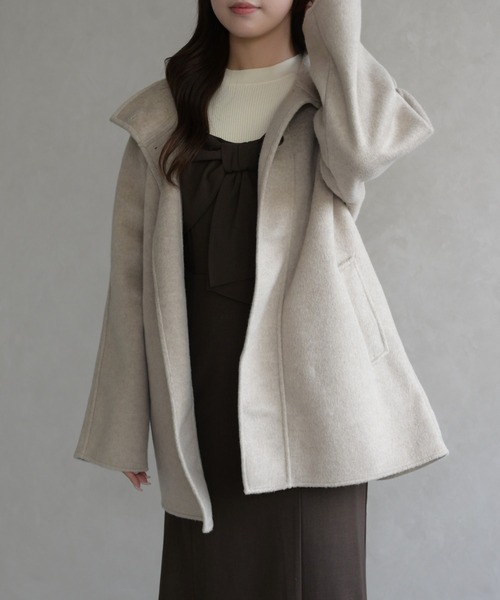 31 Sons de mode（トランテアン　ソン　ドゥ　モード）の「スタンドカラーショートコート（チェスターコート・レディース・グレー/アイボリー・ﾌﾘ-）」の5枚目の写真