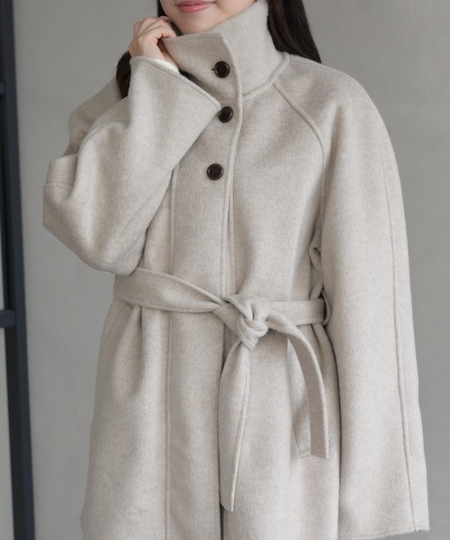 31 Sons de mode（トランテアン　ソン　ドゥ　モード）の「スタンドカラーショートコート（チェスターコート・レディース・グレー/アイボリー・ﾌﾘ-）」の11枚目の写真