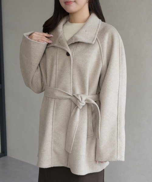 31 Sons de mode（トランテアン　ソン　ドゥ　モード）の「スタンドカラーショートコート（チェスターコート・レディース・グレー/アイボリー・ﾌﾘ-）」の12枚目の写真