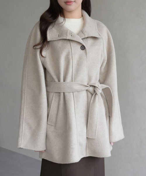 31 Sons de mode（トランテアン　ソン　ドゥ　モード）の「スタンドカラーショートコート（チェスターコート・レディース・グレー/アイボリー・ﾌﾘ-）」の13枚目の写真