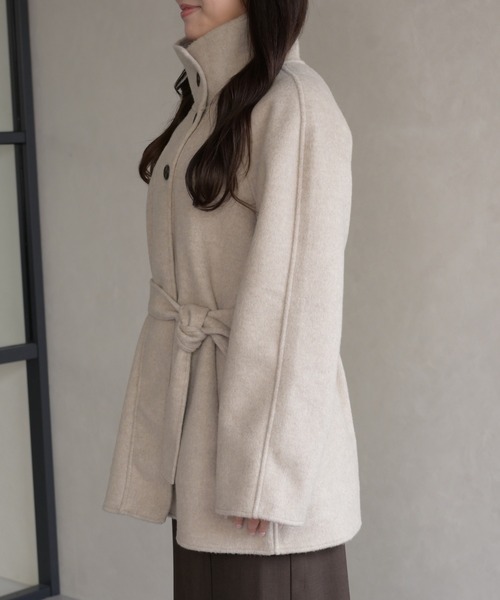31 Sons de mode（トランテアン　ソン　ドゥ　モード）の「スタンドカラーショートコート（チェスターコート・レディース・グレー/アイボリー・ﾌﾘ-）」の14枚目の写真