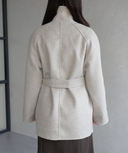31 Sons de mode（トランテアン　ソン　ドゥ　モード）の「スタンドカラーショートコート（チェスターコート・レディース・グレー/アイボリー・ﾌﾘ-）」の15枚目の写真