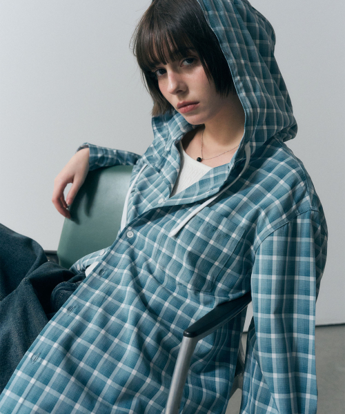 SECONDMONO（セカンドモノローグ）の「オーバーサイズチェックフードシャツ[BLUE]_SESH012BLUE（シャツ/ブラウス・レディース・その他・SMALL/X-SMALL/MEDIUM/LARGE）」の2枚目の写真