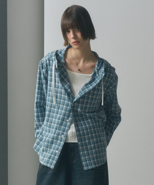 SECONDMONO（セカンドモノローグ）の「オーバーサイズチェックフードシャツ[BLUE]_SESH012BLUE（シャツ/ブラウス・レディース・その他・SMALL/X-SMALL/MEDIUM/LARGE）」の3枚目の写真