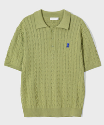 キーホールロゴケーブルカラーハーフニット[OLIVE]_SEKT024OLIVE