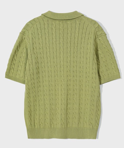 SECONDMONO（セカンドモノローグ）の「キーホールロゴケーブルカラーハーフニット[OLIVE]_SEKT024OLIVE（ポロシャツ・レディース・その他・X-SMALL/SMALL/MEDIUM/LARGE）」の4枚目の写真