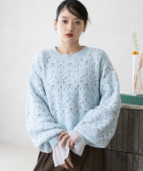 RAGEBLUE（レイジブルー）の「モールジャガードショートニット（ニット/セーター・レディース・ブラック/ライトブルー/ライトピンク/ホワイト・FREE）」の3枚目の写真