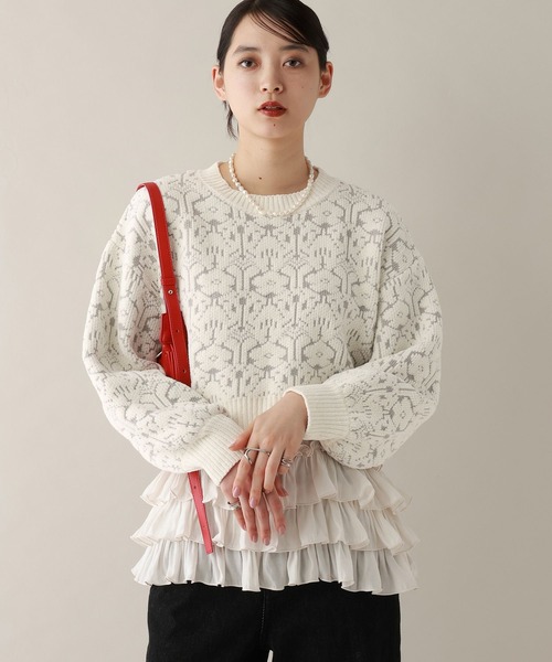 RAGEBLUE（レイジブルー）の「モールジャガードショートニット（ニット/セーター・レディース・ブラック/ライトブルー/ライトピンク/ホワイト・FREE）」の8枚目の写真